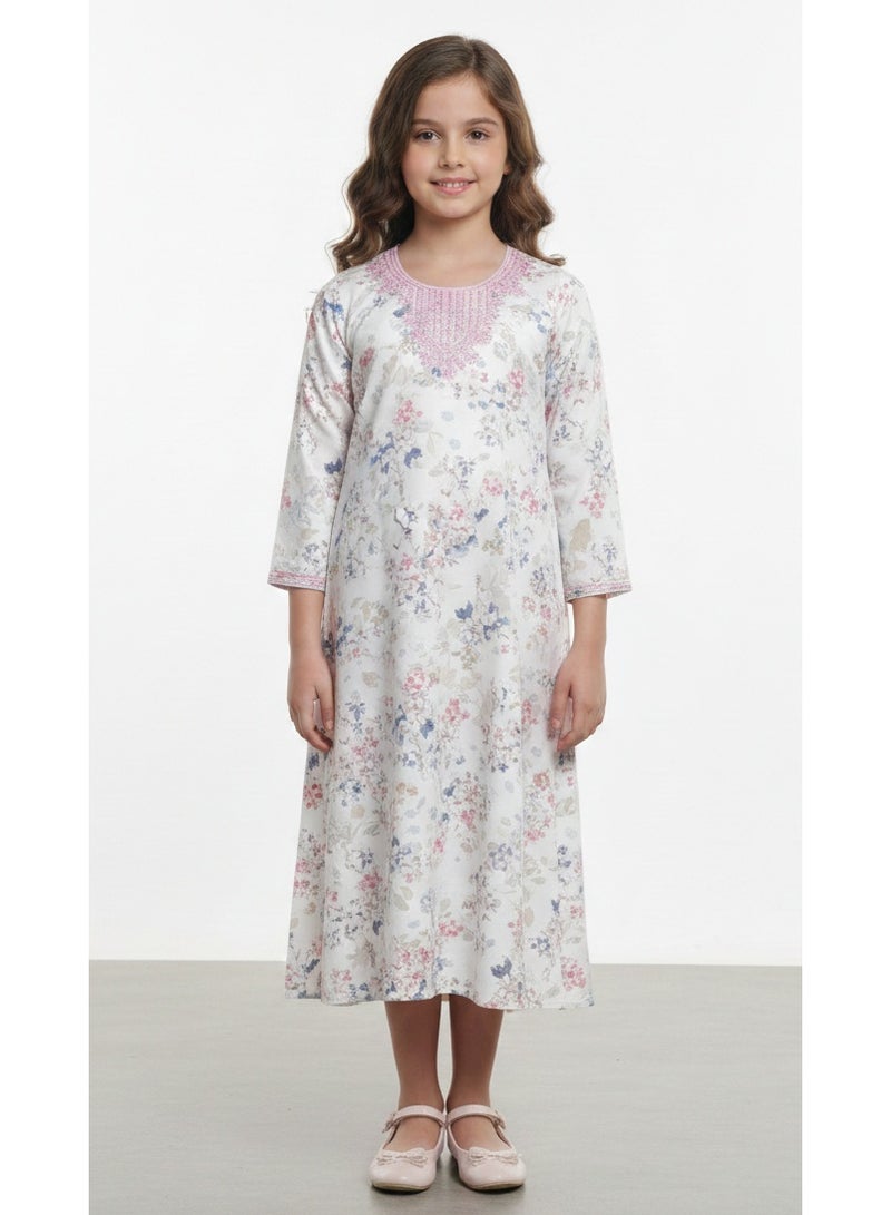 هانا آند سارا جلابية بناتي فيسكوز مطبوعة رقمياً بتصميم زهري مريح للمناسبات - Image 1